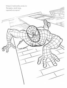 Раскраска Человек-паук ползет по стене (Spiderman)