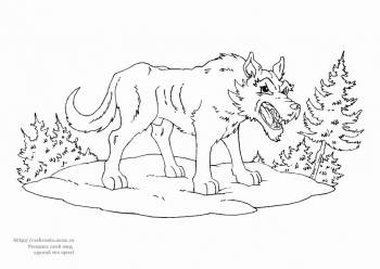 Раскраска злой волк в лесу