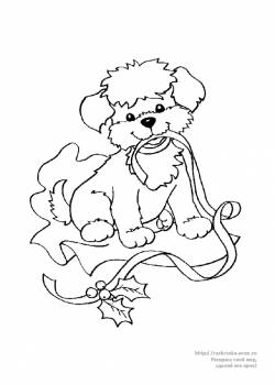 Раскраска сидящий щенок