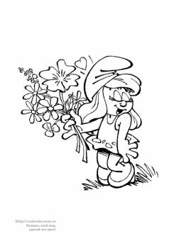 Раскраска из мультфильма The Smurfs / Смурфетта с букетом цветов