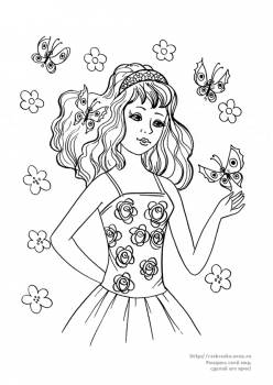 Раскраска девушка с бабочками