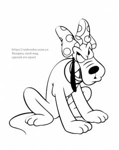 Раскраска сидящая собака Pluto / Плуто с бантом