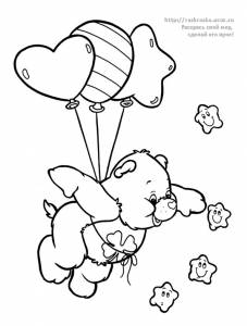 Раскраска медведь летящий на воздушных шариках