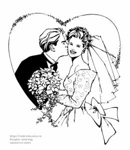 Раскраска свадьба / мужчина целует женщину