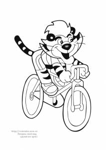 Раскраска тигр катается на велосипеде