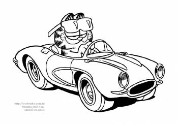Раскраска кот Гарфилд / Garfield едет в машине