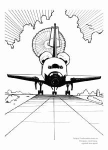Раскраска ракета Буран на взлетно-посадочной полосе