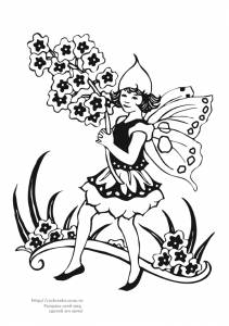 Раскраска девочка эльф с цветами