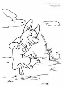 Раскраска играющие сабака и кошка