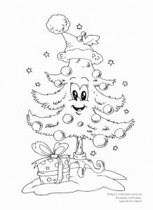 Раскраска новогодняя ёлка с подарками