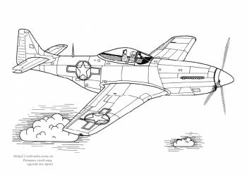 Раскраска американский истребитель P-51 Mustang