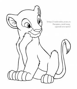 Раскраска львенок Симба из мультфильма Король Лев
