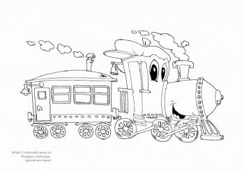 Раскраска едущий паровоз с вагоном
