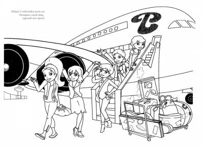Раскраска девушки выходят из самолета