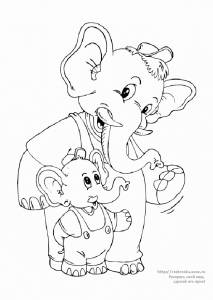 Раскраска папа слон с сыном слоном