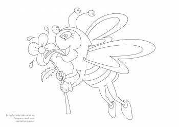 Раскраска пчела с цветком