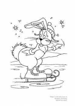 Раскраска заяц катается на коньках