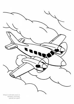 Раскраска самолет летит в облаках