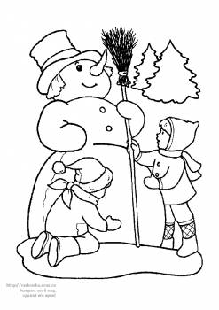 Раскраска дети лепят снеговика