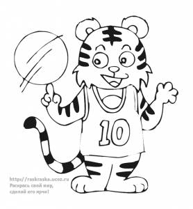 Раскраска тигр играет с мячом