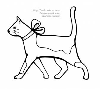 Раскраска идущий кот с бантом