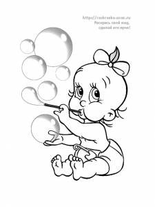 Раскраска ребёнок дует мыльные пузыри