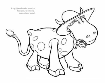 Раскраска пасущаяся корова в шляпке
