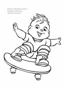Раскраска мальчик катается на скейтборде