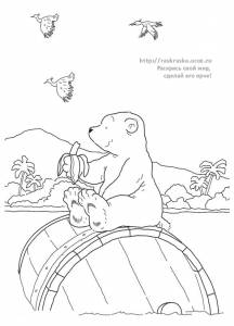 Раскраска медведь ест банан