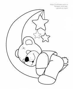 Раскраска медведь спит на луне среди звезд