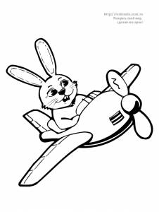 Раскраска заяц летящий в самолете