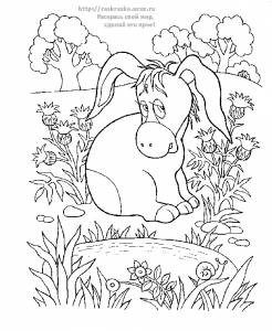 Раскраска сидящий ослик Иа из мультфильма про Винни-Пуха