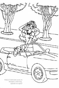 Раскраска Барби с собачкой в машине