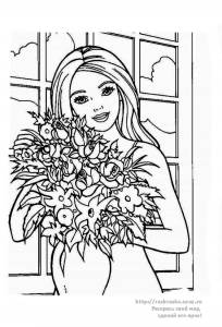 Раскраска девушка с букетом цветов