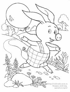 Раскраска бегущий Пятачок с шариком из мультфильма про Винни-Пуха