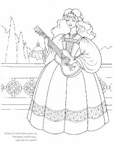 Раскраска девушка с гитарой