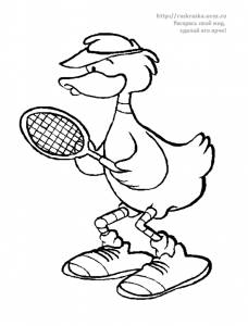 Раскраска утка играет в теннис