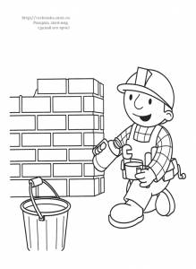 Раскраска Боб строитель строит кирпичную стену / Bob the builder