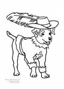 Раскраска собака в шляпе с пером