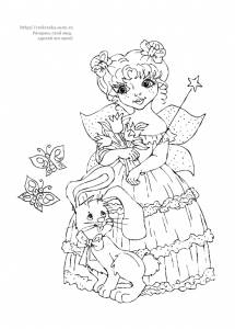 Раскраска девочка-фея с кроликом